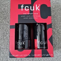 Brand new fcuk sport duo gift set for sale.

Includes;
- 300ml fcuk Sport hair & body wash
- 200ml fcuk Sport bodyspray

Ideal christmas gift. 🎁

Collection from WHEATLEY HILL.

WONT POST.