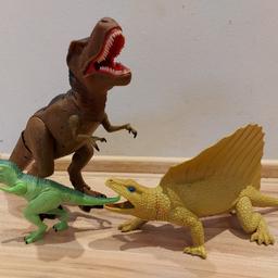 Verkaufe hier die Dinos, beide T-Rex sind mit Licht und Sound. Der Große T-Rex bewegt sich selbständig von selbst nach vorne und Brüllt alle paar Schritte. Beide funktionieren einwandfrei .