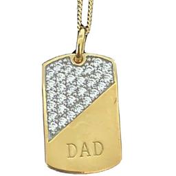 925 Gold Plated Cubic Zirconia Dad Dog Tag And Chain Necklace.925 Gold Plated Cubic zirconia Dad Dog Tag And Chain
Chain length 18 inches
Dog tag length 30mm width 15mm
Stamped 925 Cz and 925 on chain
RRP£59.99