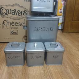 Bread and biscuit tin tea coffee sugar set good condition
