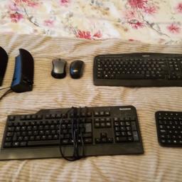 2 wireless logitech keyboards
PC Line speakers 
2 wireless logitech mice 
batteries included
all works 
offers
can deliver locally