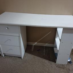 computer desk, Length  120cm. width 49cm

Solid, pait work is not so great on top. Therefore price is low.