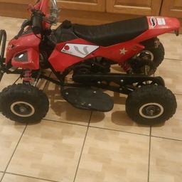 Excellent condition 50cc 2stroke mini quad bike for sale 
All working good as it should starts up first time 
Does around 35 mph top speed great fun for kids 
Has kill switch to cut off and few new parts fitted also 
Any questions get in touch 
No silly offers