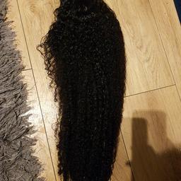 13x4 lace front
 virgin brazilian RP 159.99. This wig is hand made and was made with a ear to ear closure and two 24in kinky bundles so actual length is 22in will fit medium and small heads. Grab a bargain good offers accepted. Item length is 22in
 please note this is kinku curly and will need products to maintain