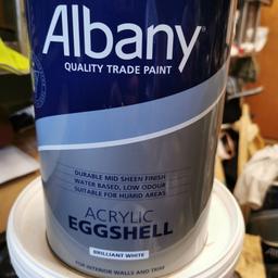 Brilliant white eggshell acrylic ideal for wood , bathroom, kitchens easy to apply and very good finish. washable. collection only.