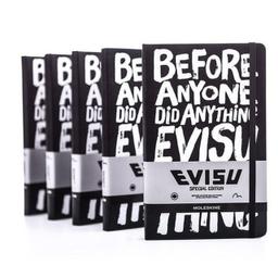 Japanese denim label EVISU has teamed up with Moleskine for a collaborative special edition notebook. Moleskine’s classic notebook is redesigned with a monotone black-and-white color theme and the fashion brand’s signature slogan, “Before anyone did anything, EVISU did everything” in white lettering across the front. The center page features a word search puzzle game, and the last page is a piece of denim-printed paper with EVISU’s iconic seagull logo. 

Brand new and intact in selophane wrapper