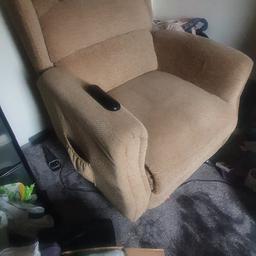 Rise And Recline Sofa, Biege/Light Brow, Approx 6 Years Old. All Electrics Working, Seat is a bit loose but and extra cushion works fine. Selling due to not needing anymore. Buyer to have to pick up.