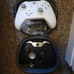 2 x Xbox one controllers for sale
All white design lab (black battery cover) - £30

xbox one elite fully working missing 1x paddle and rear grips 5 sets of magnetic analogs and official case- £55

both for £75

collection Atherstone

low ballers will be removed. May swap for PS4 stuff