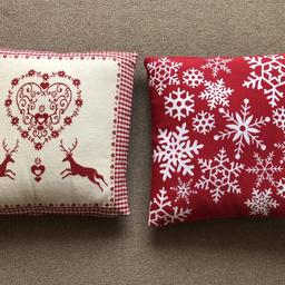 2x Christmas cushions approx 45cm x 45cm, fair condition, selling as changing colour theme for Christmas 2021. From a pet / smoke free home.

Collection only, payment upon collection please. Thanks.