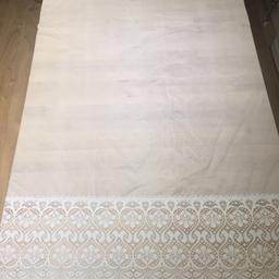 180cm long x 168cm wide. (70 inches x 66inches) Previously used item, has been washed. Plain Net with nice Victorian style pattern at the bottom. Collection from Carshalton or can post for additional cost. (Box 7