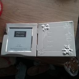 New still in box silver coated photo frame 110cms with one side to add personal details lovely item