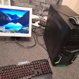 hi selling a gaming pc AMD A8-7650k radeon R7 16GB ram 1TB HDD all In working order comes with mouse keyboard and monitor on windows 10 pro pick up only think it's a gameing pc don't get used no more first come first served no time wasters sold as seen black green keyboard lights up and mouse and it has been factory reset and its cash on collection