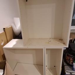 2 x 350w x 880h wall unit
1 x 600mm wide base unit with sink waste drawer
1 x 600w x 880h wall unit
2 x 600w x 700h wall unit
1 x 250w x 700h wall unit

Price is £50 for all units together
They do not come with doors.collection only from West Hampstead