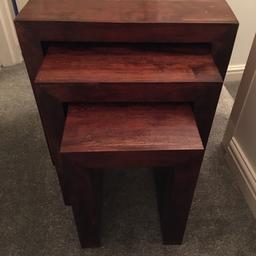 Very heavy, thick solid wood table x 3 , used but still in good condition