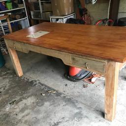 Very large desk ; possibly Oak? Approx 6ft 4 inch x 3 ft 3 inch ; 2 drawers . The top also lifts off .Solid piece of office furniture . Ideal home or large office or can be used as a dining table if required. Light restoration would make perfect . This is the type of quality desk Drew Pritchard would buy . Don’t miss it at £200  Viewing Recommended . Tel 07971830592