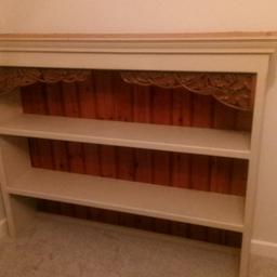 height 49" width 5ft depth  13.5" professionally sprayed 2 shelf dresser top with beautiful grape design wooden decorative corner inserts. Lovely item room needed. Collection or may deliver like locally.