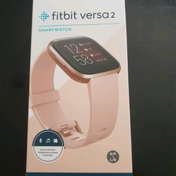 Brand new in original packaging. RRP £189.99

PRODUCT FEATURES:
Voice commands / smartphone notifications

Water resistant

Health & fitness tracking with heart rate monitor

Battery life: 5+ days

Compatible with iOS / Android

Alexa built-in

No need to put your workout on pause. The Fitbit Versa 2 has Alexa voice control on hand to help – load a playlist, create a reminder, check the weather, and much more.

Your music

Find a playlist that motivates you. Sync your Versa 2 to your Spotify