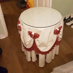 Lovely condition 2 circle tables with cloth covers and glass beautiful design