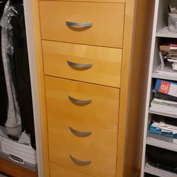 very tall narrow chest of drawer.
7 drawers, beech colour. deep drawers lots space.
made from plywood, so its stronger.
53cm w. 47cm d. 148cm h.
in very good condition..

collection from near north Wembley station HA9. 

