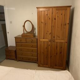 Complete pine bedroom furniture wardrobe, chest, mirror and bedside chest