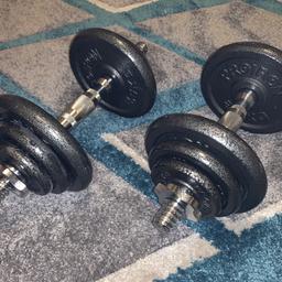 - 20kg cast iron adjustable dumbbell set.
- Changes into Barbell.
- Only used for a month or two.
- Condition is like new.
- RRP £140 from Amazon.

Accepting offers.