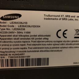 Vendo TV LCD SAMSUNG LE26A336J1D in perfetto stato. 26" Risoluzione 1366x768, cristalli liquidi HD Ready. Larghezza 743.8 mm Altezza 447.4 mm.