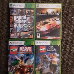 xbox 360 games for sale
gta 5 £5
lego jurassic world £5
lego marvel £5
Ridge racer 6 £5
all in good working condition im in le5 area I maybe able to deliver for a small charge depending on where you are or I can post if postage costs are paid for