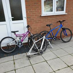 Bikes. All three bikes need some form of work. Only asking for £30 for everything. The two spare wheels need inner tubes. Sold as seen. No questions no timewasters. Pick up and go please.