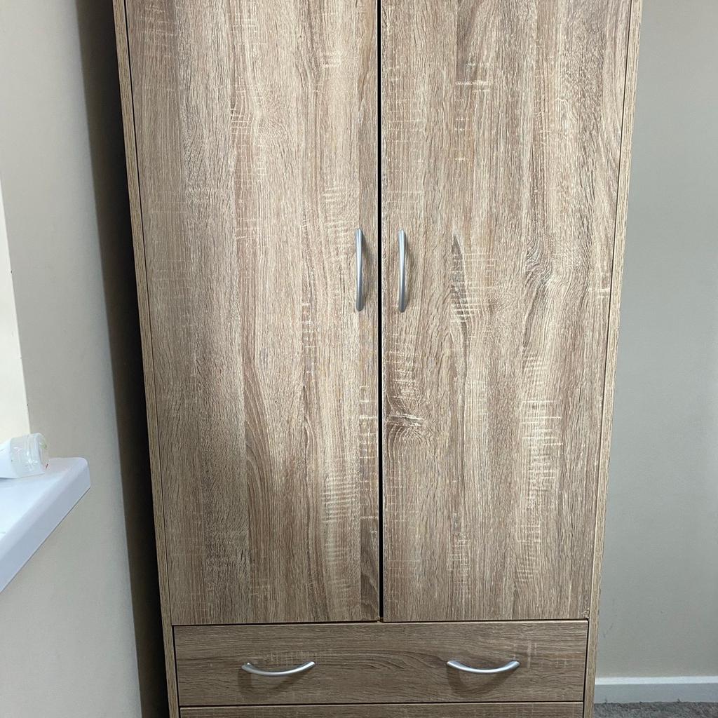 Lokken oak finish 3 deals drawer double wardrobe