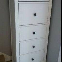 IKEA white hermnes tall boy chest of drawers. In excellent condition, hardly used and now no longer needed. Very solid piece of furniture. Collection only from Penge SE20.