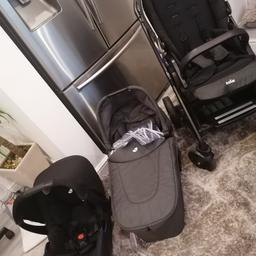 JOIE TRAVEL SYSTEM
COMES WITH THE FRAME AND WHEELS AND 3 DIFFERENT ATTACHMENTS
THE CAR SEAT
THE CARRYCOT
THE ONE SEEN IN PHOTO
AND RAIN COVER
CAN CLIP THE ATTACHMENTS IN FACING YOU OR FACING AWAY
EXCELLENT CONDITION
