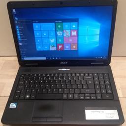 Great laptop in full working order. It has been reset so ready for new user. Comes with 4GB memory, a 250gb hard drive, dual core processor and built-in wi-fi etc. It has the Acer crystal eye HD webcam perfect for zoom and teams meetings. The battery holds charge and comes with charger. Delivery available