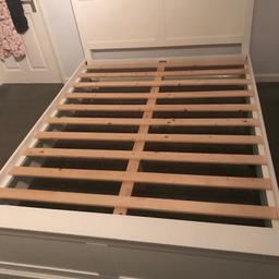 White wooden king size bed frame will be dismantled good condition few tiny marks
as to be expected but looked after