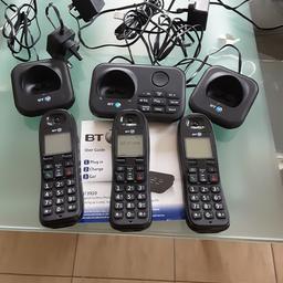 set of three BT  phones with answering machine and setup guide book . cash on collection only please. from L357LW no PayPal or bank transfer sorry .