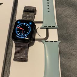 40mm comes with 2 straps turquoise and metal. Cellular version. Comes with original box and charger. Reason for sale return to work and bare below elbow policy so not getting used. £195