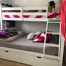 Bunk bed with double bed on the bottom and single bed on the top. In very good condition. Has two large storage drawers in the bottom of the bed. You will need to disassemble the bed yourself and pick it up. I will include both mattresses which are in good condition.