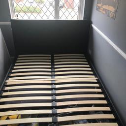 Black leather double bed frame