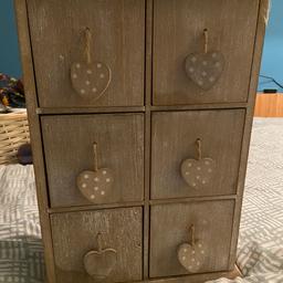 Included:
Wooden 6 drawer storage
Wooden old map themed storage tub
Metal Heart jewellery holder/hanger
Glass butterfly paperweight
Handful of wooden and plastic beaded jewellery

FREE TO COLLECTOR

Must be gone by Tuesday as moving.