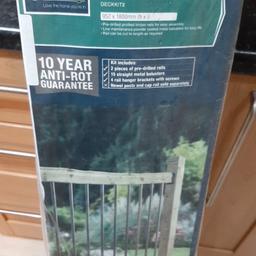 5 x Silver balustrade kits for decking

1 kit covers 952mm(h) x 1800mm(l)

Brand nee in packaging 

Price is per pack NOT for all 5 

Note I am listing this for father in law who lives in Strood