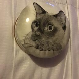 Cat ornament trinket pot

Great for holding jewellery and little trinkets

Used but in great condition.. has a slight chip on side but isn’t noticeable and is picture in 4th picture!

Collection or UK ONLY delivery of £3.50 to cover packaging and post fees. Will be bubble wrapped.