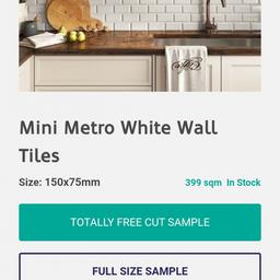11 boxes of white mini metro 7.5cm x 15cm.each box Covers 0.68m2 so a little over 7sqm in total. Bevelled edge. Bought from Tile Mountain for £20sqm