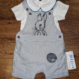cute brand new dungarees with short sleeve top and sailor collar. 

brand new from M&S with tags. 

white top, grey and white dungarees with popper bottoms for easy nappy change. 

any questions please feel free to ask 😊

collection Hoddesdon or postage extra