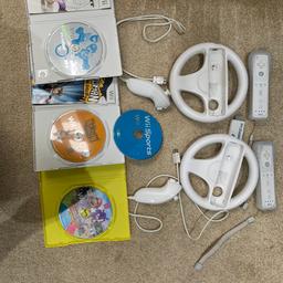 Selling our Nintendo Wii remote controllers, accessories and games

I have:
- 2 x Remote controllers
- 2 x Steering Wheels
- 2 x Joy sticks
- 1 x Adaptor
- 4 x Games (Mario Kart, Wii Sports, Wii Olympics, Rayman)

Thanks