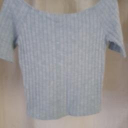 new look ladies wide neck bluey/grey stretchy top. size 14. collect alfreton