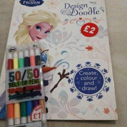 NEW BOOK DISNEY FROZEN. DESIGN AND DOODLE . CREATE COLOUR AND DRAW  AND PENS  YOUR IMAGINATION TO CREATE AND COLOUR  ART INSPIRED BY THE ENCHANTING STORY OF FROZEN. BEAUTIFUL BOOK AND PENS. DO PAYPAL POST AND DROP OFF FEW MILES SMALL COST  . DON'T MISS OUT LIMITED STOCK.