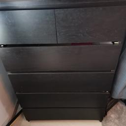 IKEA MALM

Chest of 6 drawers, black-brown
80x123 cm
£99 RRP

In good condition, no broken drawers but a few strips are not stuck in but can be if you can do it. Doesn't affect the use in anyway.

Collection only