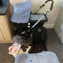 bugaboo cameleon 3 travel system With foot muff , rain cover maxi cosi car seat adapters still in box baby carry cot hardly used as he was a big baby so like brand new I have all paper work for the pram was bought from housing units it’s in excellent condition I drive so it hasn’t been used loads from smoke and pet free tidy home