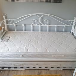 White daybed with crystal style post ends, single (pulls out to double). Few marks from moving house as shown in pics. Mattresses not included. !!!!!Open to offers!!!! Need gone the weekend. Collection only.