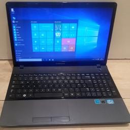 Very fast Samsung np300 laptop in full working order. Wiped and reset with Windows 10 ready for new user. Will suit students or office work, zoom and teams etc. Also capable of light gaming/ multitasking as it's a quad core processor. 
Intel Core i5 3rd gen processor, 8Gb memory and 500Gb hard drive. It has a
15.6 inch HD screen, HDMI, webcam, WiFi, dvd and card reader etc. The battery is very good and it will come with charger
Possible delivery