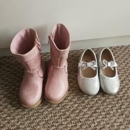 3 pairs of shoes for little girl. Boots size 4 (new) silver size 5 (new) denim size 5 (worn only indoors). Collection nw9 or happy to post for extra cost